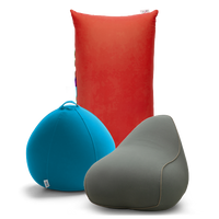 Group of Yogibo Bean Bags Max, Pod X and Lounger in their indoor covers