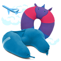 Set of 2 travel neck pillows, Yogibo Nap X and Animal Pillow Unicorn.