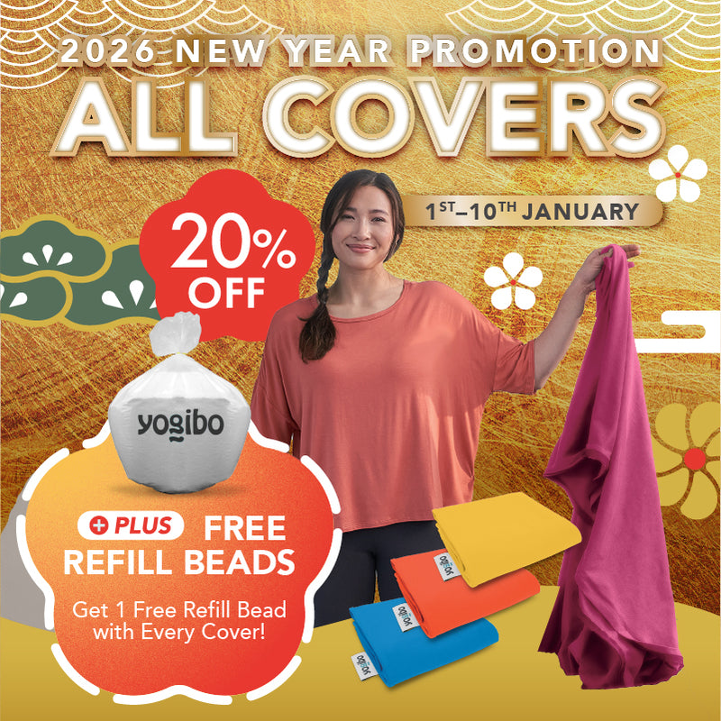 20% discount on all Yogibo covers and free refill beads for the 2026 New Year Special Promotion. Limited time offer from January 1-10.